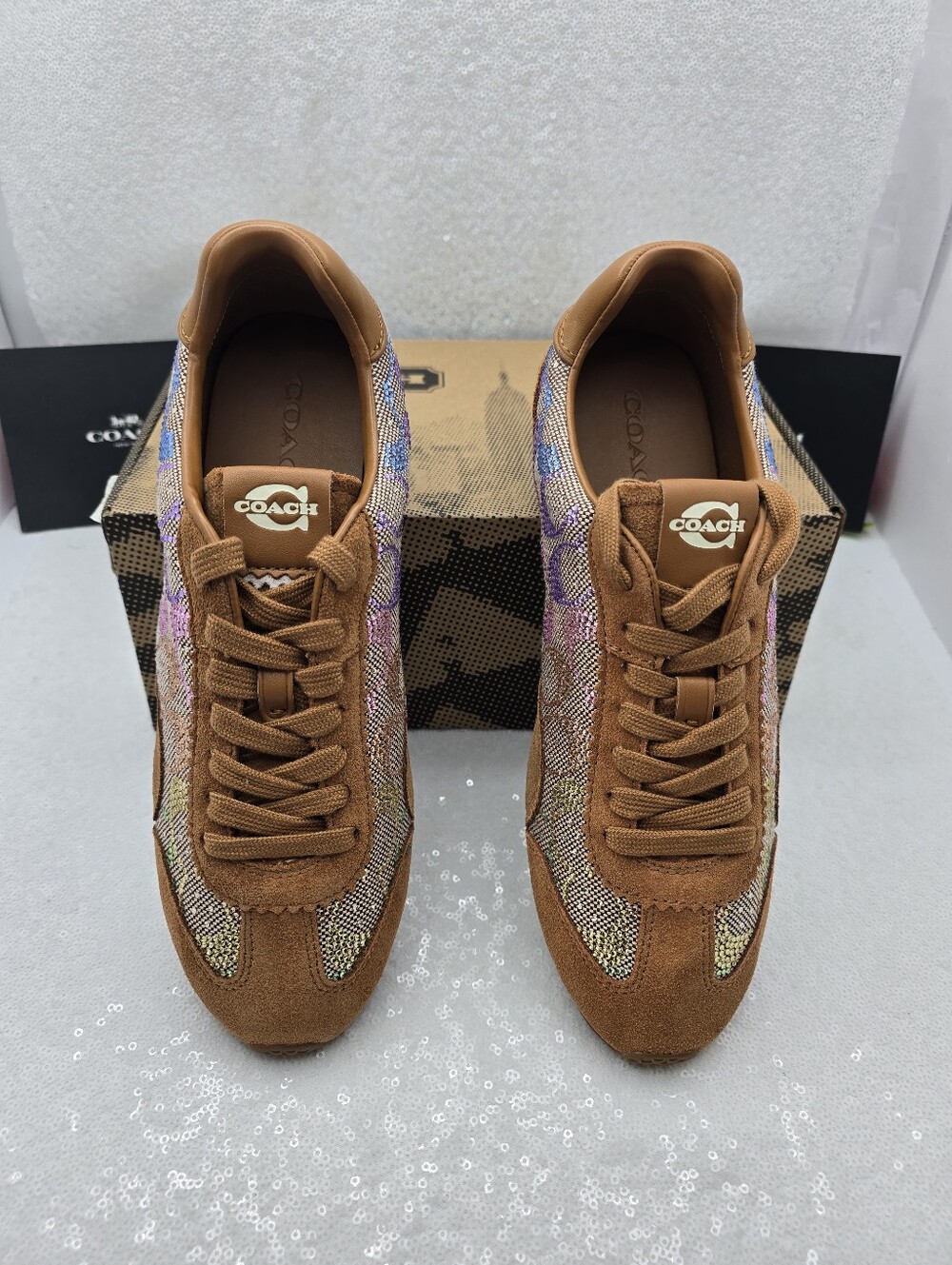 Coach Crystal Signature Jacquard Suede Leather Streamline Sneaker Women's 10 - Picture 5 of 13
